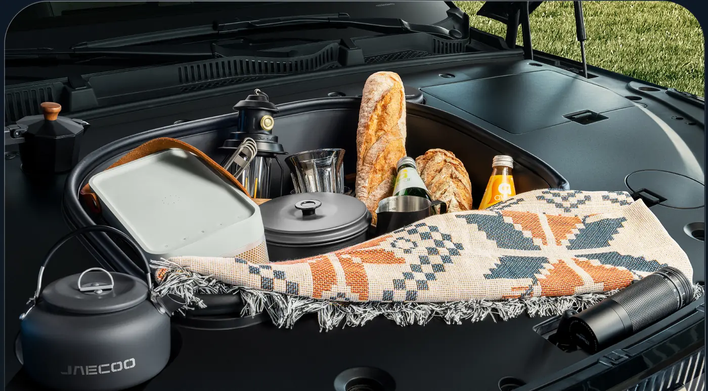 J5 EV boot loaded with picnic equipment.